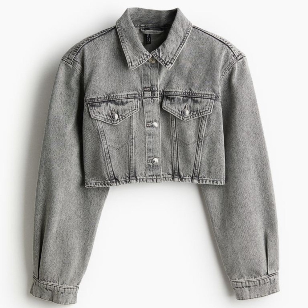 SOLD OUT NWT H&M CROPPED DENIM JACKET GREY SIZE XS